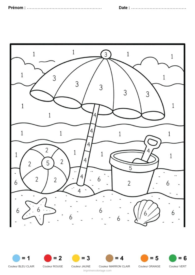 coloriage magique adulte parasol de plage, dessin gratuit &agrave; imprimer
