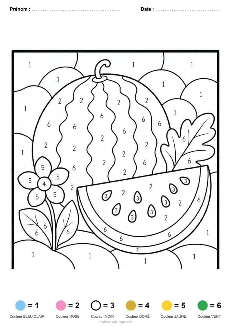coloriage magique adulte pasteque, dessin gratuit &agrave; imprimer