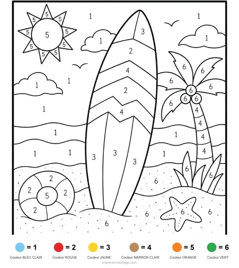 coloriage magique adulte planche de surf - dessin gratuit &agrave; imprimer