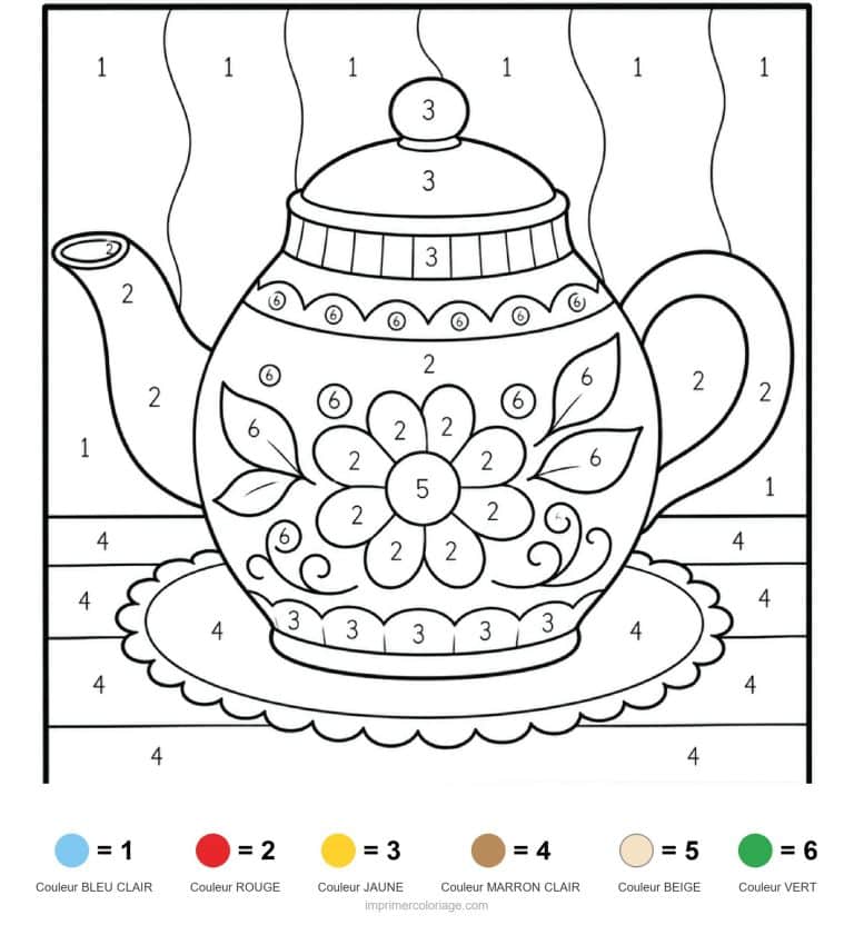 coloriage magique adulte theiere - dessin gratuit &agrave; imprimer