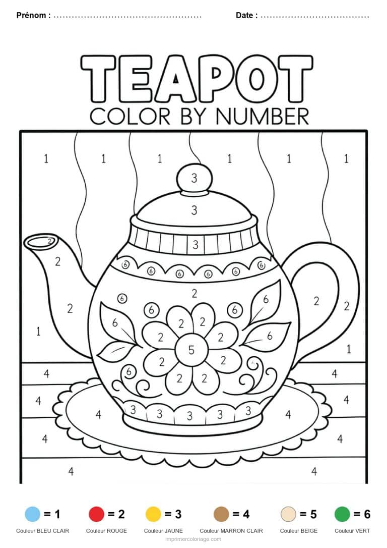 coloriage magique adulte theiere, dessin gratuit &agrave; imprimer
