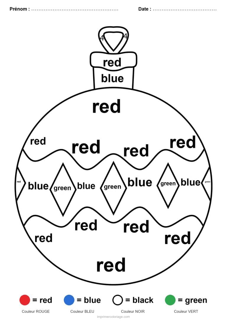 coloriage magique anglais boule de noel, dessin gratuit &agrave; imprimer