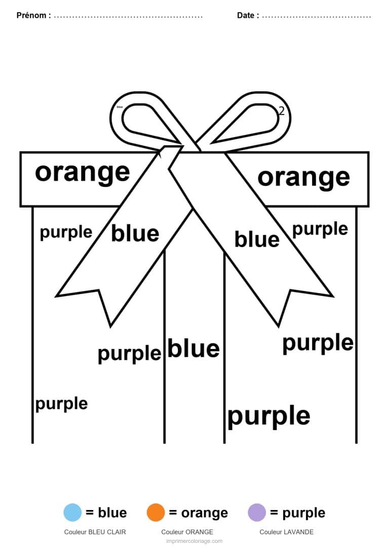 coloriage magique anglais cadeau a ruban, dessin gratuit &agrave; imprimer