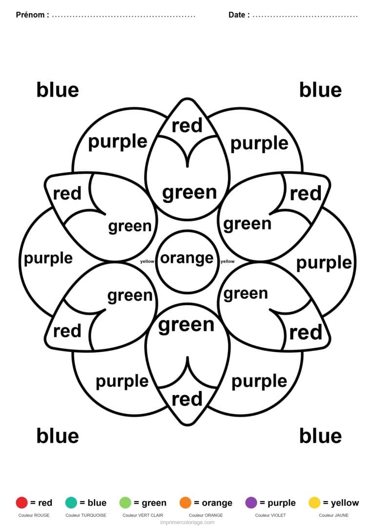 coloriage magique anglais fleur a six petales, dessin gratuit &agrave; imprimer