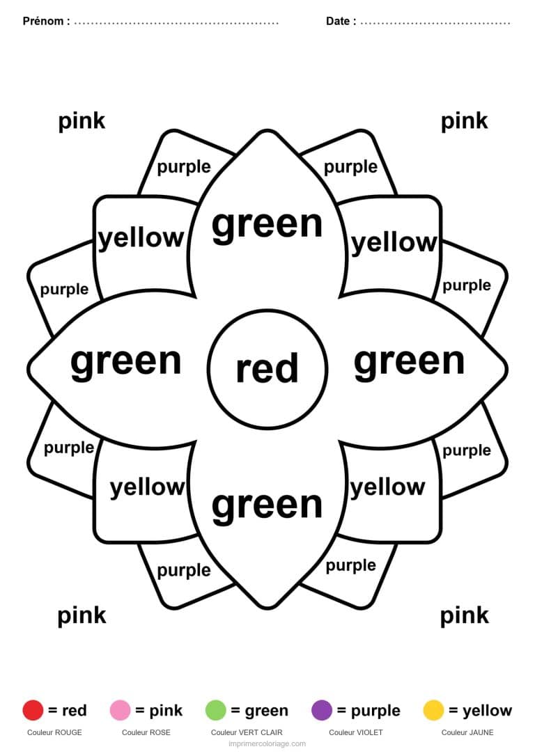 coloriage magique anglais fleur simple, dessin gratuit &agrave; imprimer