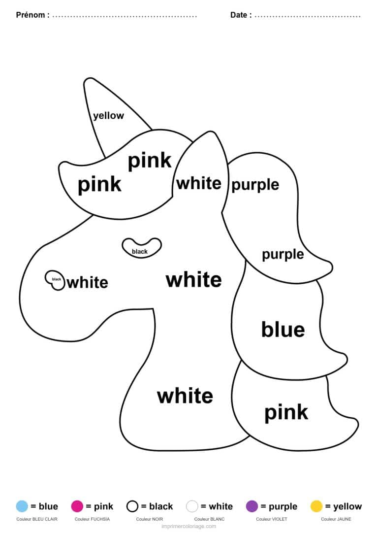 coloriage magique anglais licorne a la criniere ondulee, dessin gratuit &agrave; imprimer