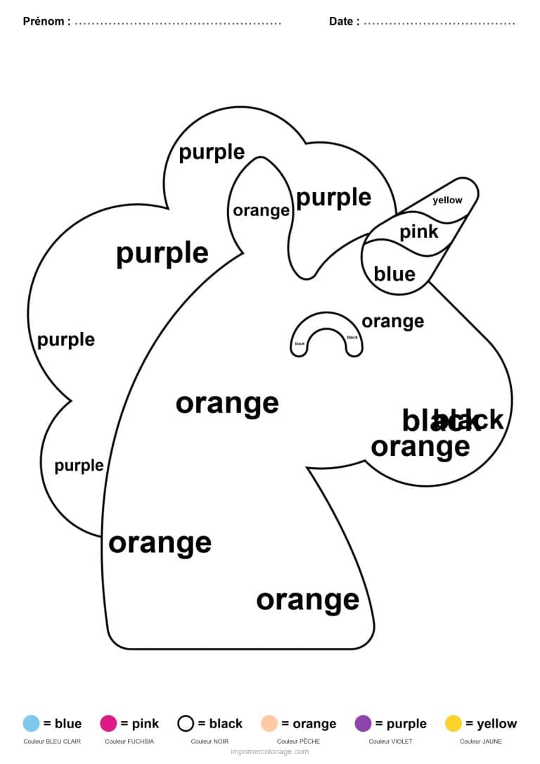 coloriage magique anglais licorne boudeuse, dessin gratuit &agrave; imprimer