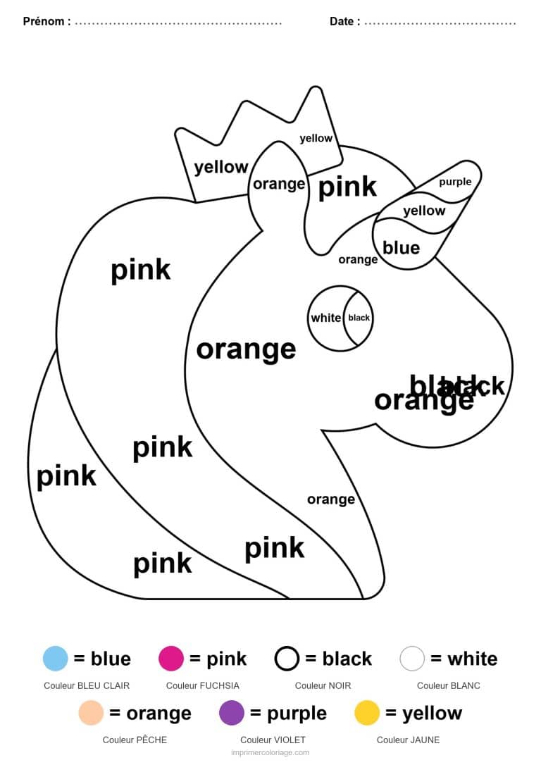 coloriage magique anglais licorne couronnee, dessin gratuit &agrave; imprimer