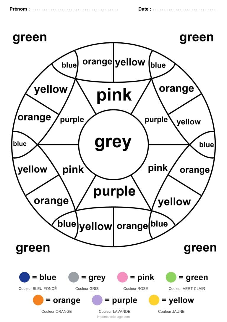coloriage magique anglais roue mandala, dessin gratuit &agrave; imprimer