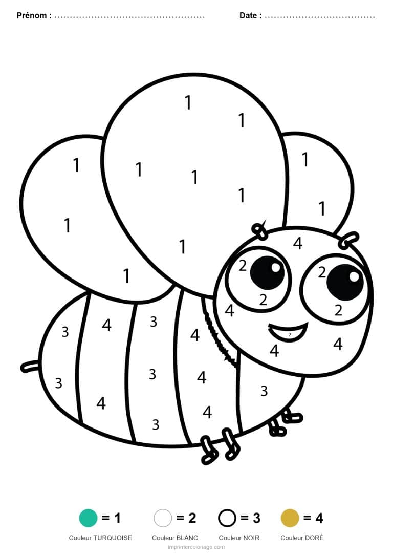 coloriage magique animaux abeille aux ballons, dessin gratuit &agrave; imprimer