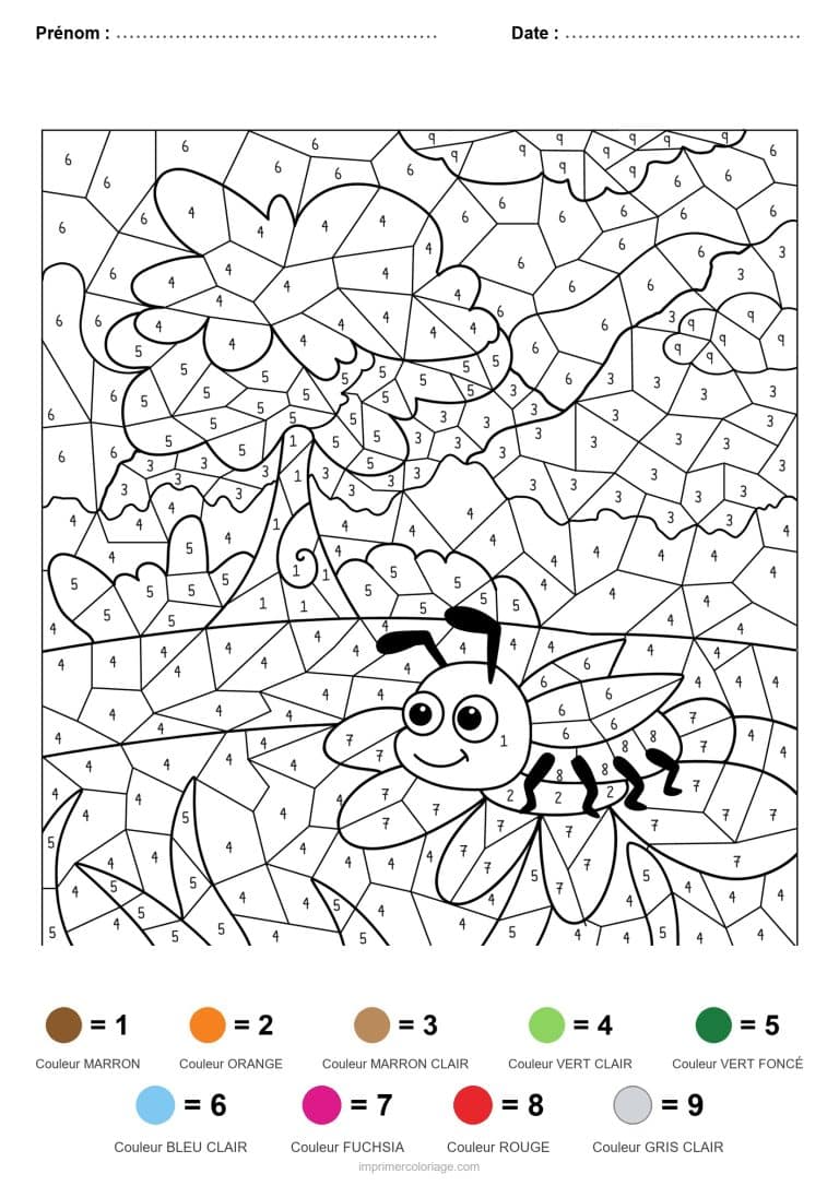 coloriage magique animaux abeille dans la nature, dessin gratuit &agrave; imprimer