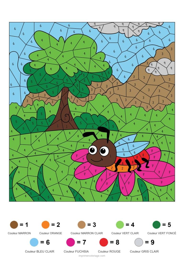 coloriage magique animaux abeille dans la nature modele, dessin gratuit &agrave; imprimer