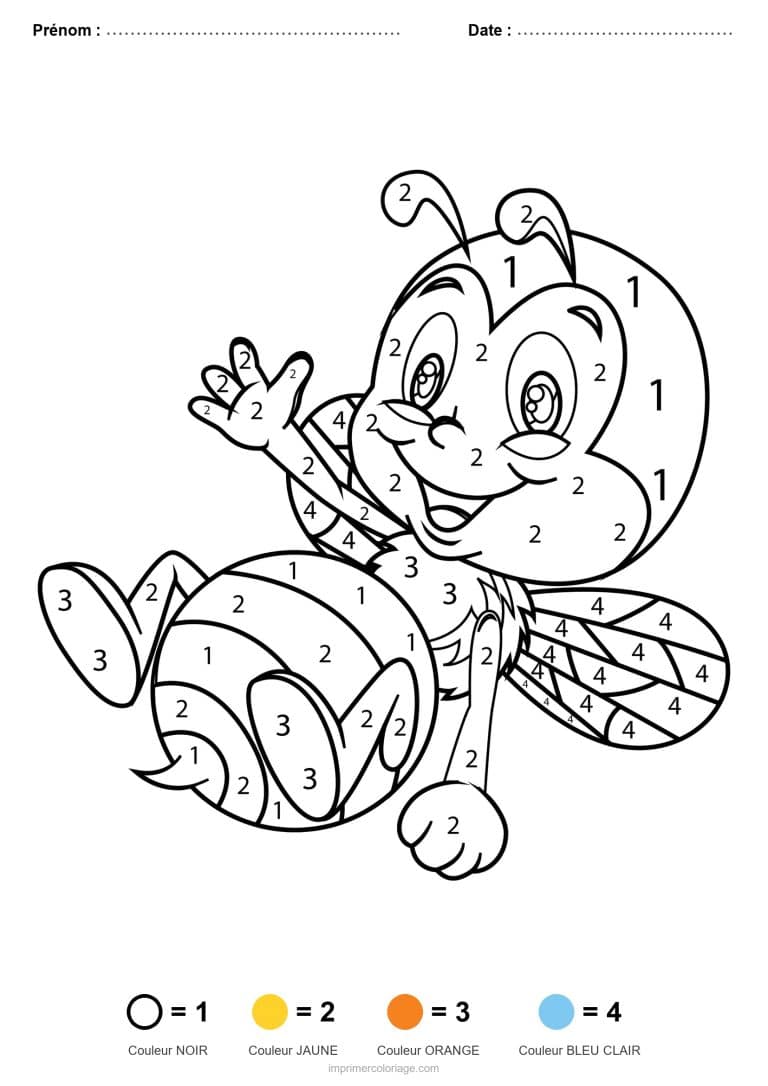 coloriage magique animaux abeille en vol, dessin gratuit &agrave; imprimer