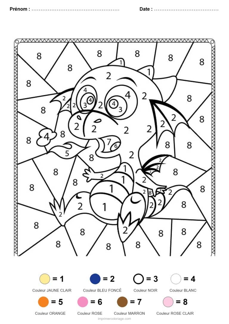 coloriage magique animaux bebe dragon, dessin gratuit &agrave; imprimer