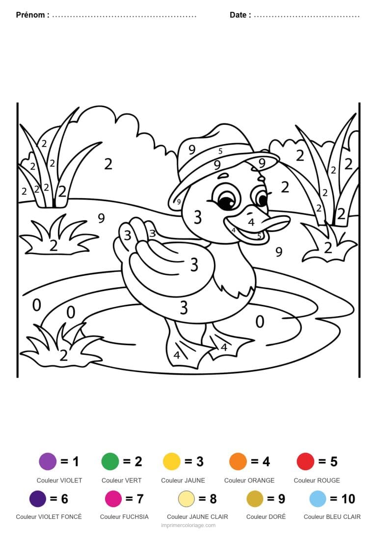 coloriage magique animaux canard sur l etang, dessin gratuit &agrave; imprimer