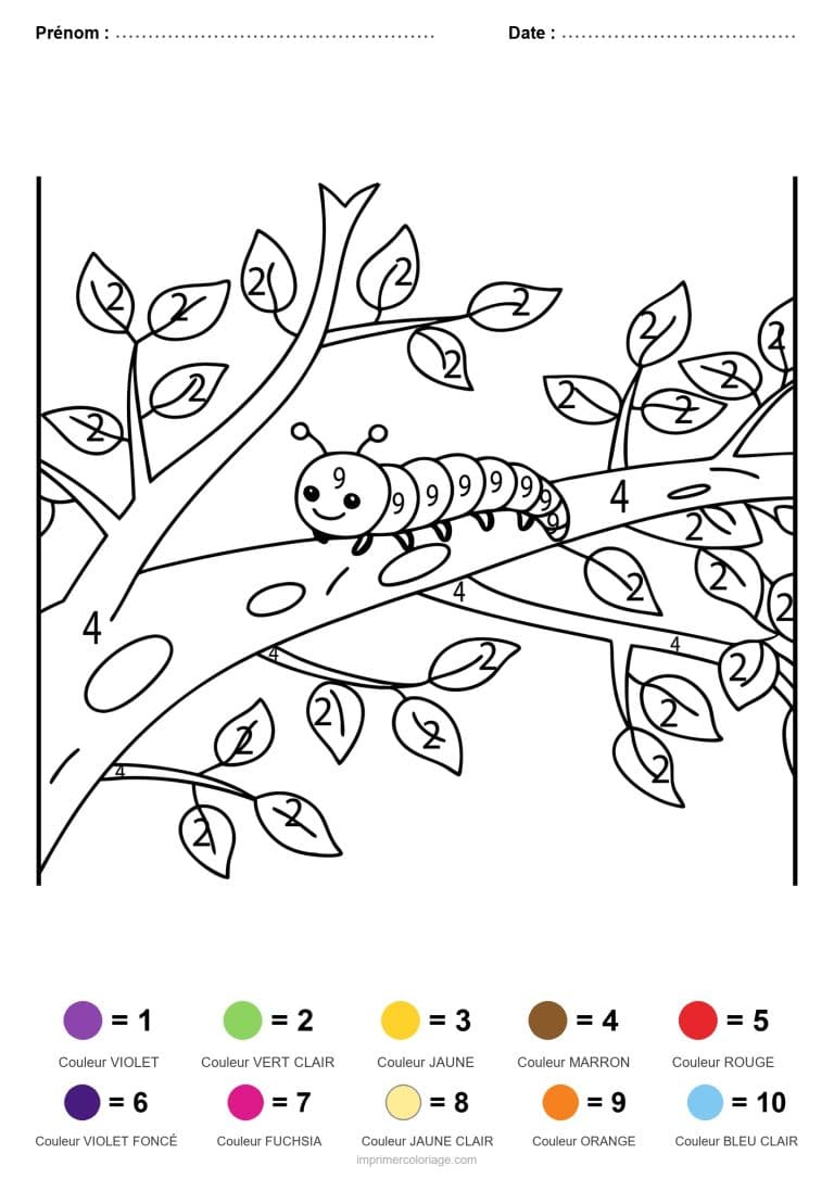 coloriage magique animaux chenille, dessin gratuit &agrave; imprimer