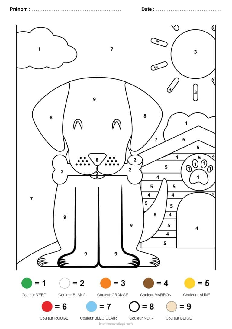 coloriage magique animaux chien, dessin gratuit &agrave; imprimer