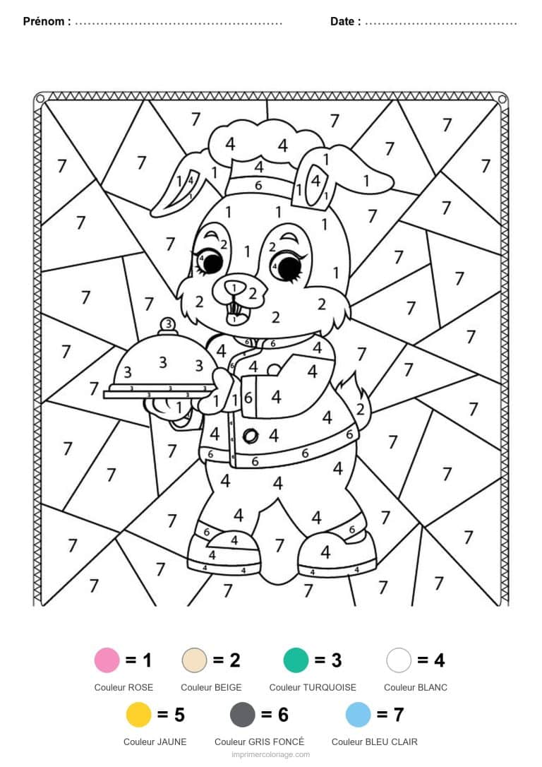 coloriage magique animaux chien au plateau, dessin gratuit &agrave; imprimer