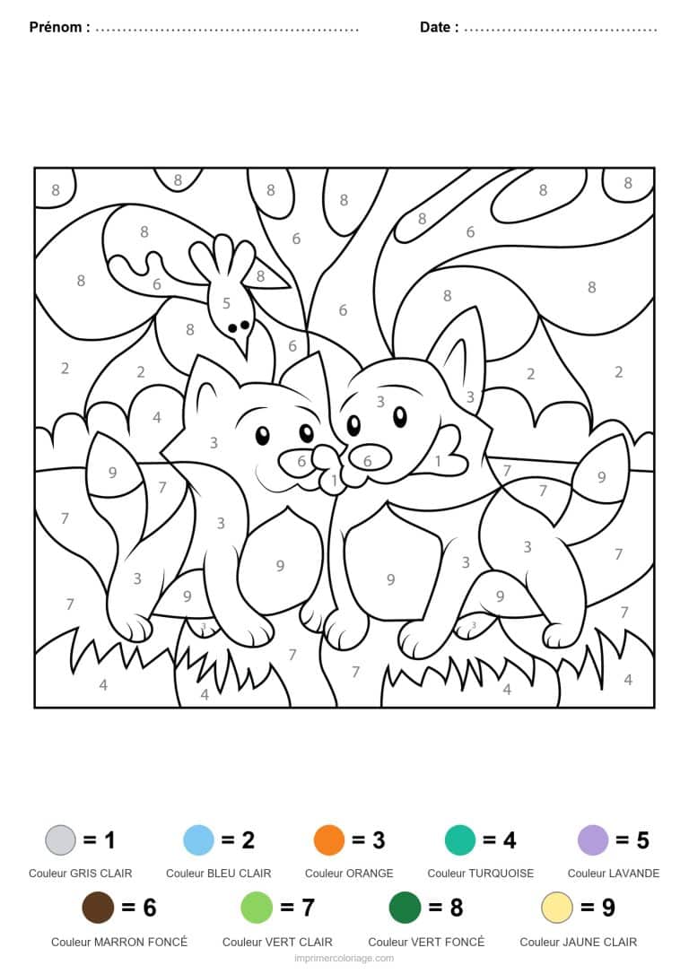 coloriage magique animaux chiot et papillon, dessin gratuit &agrave; imprimer