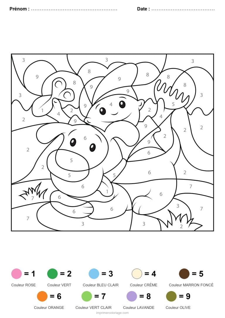 coloriage magique animaux chiots a l os, dessin gratuit &agrave; imprimer