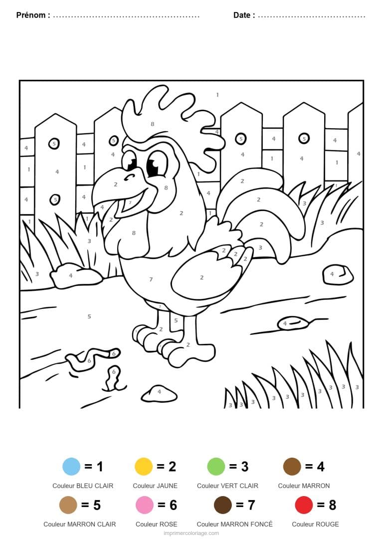 coloriage magique animaux coq, dessin gratuit &agrave; imprimer