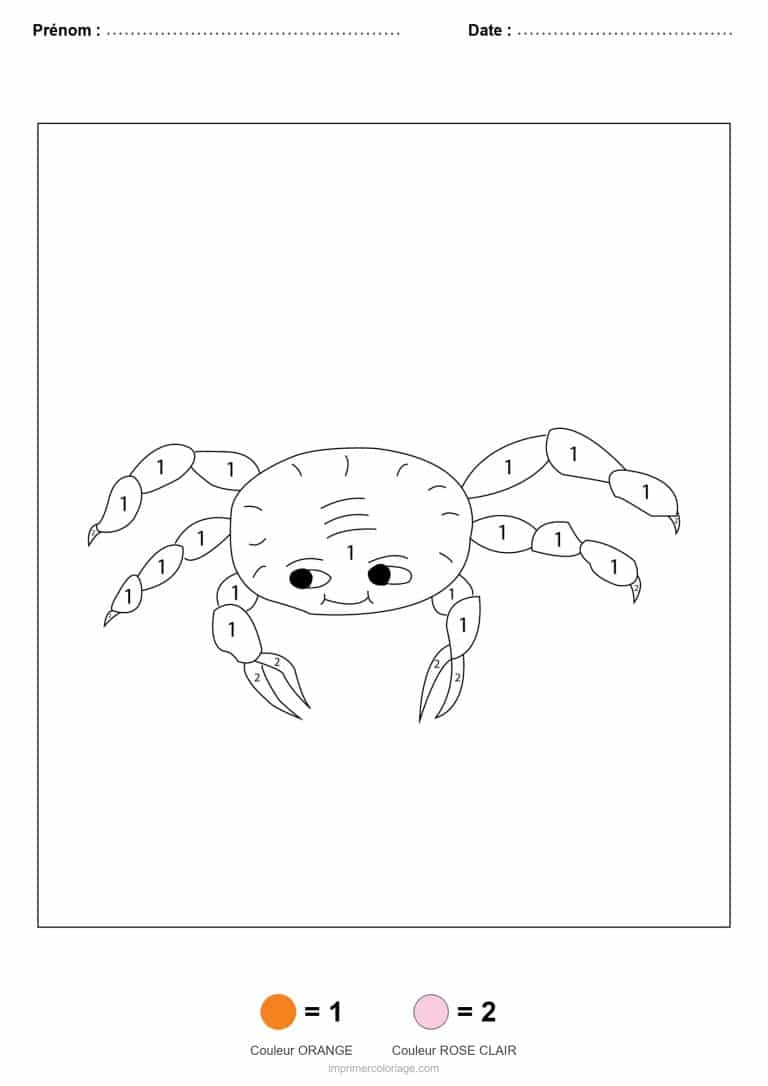 coloriage magique animaux crabe, dessin gratuit &agrave; imprimer