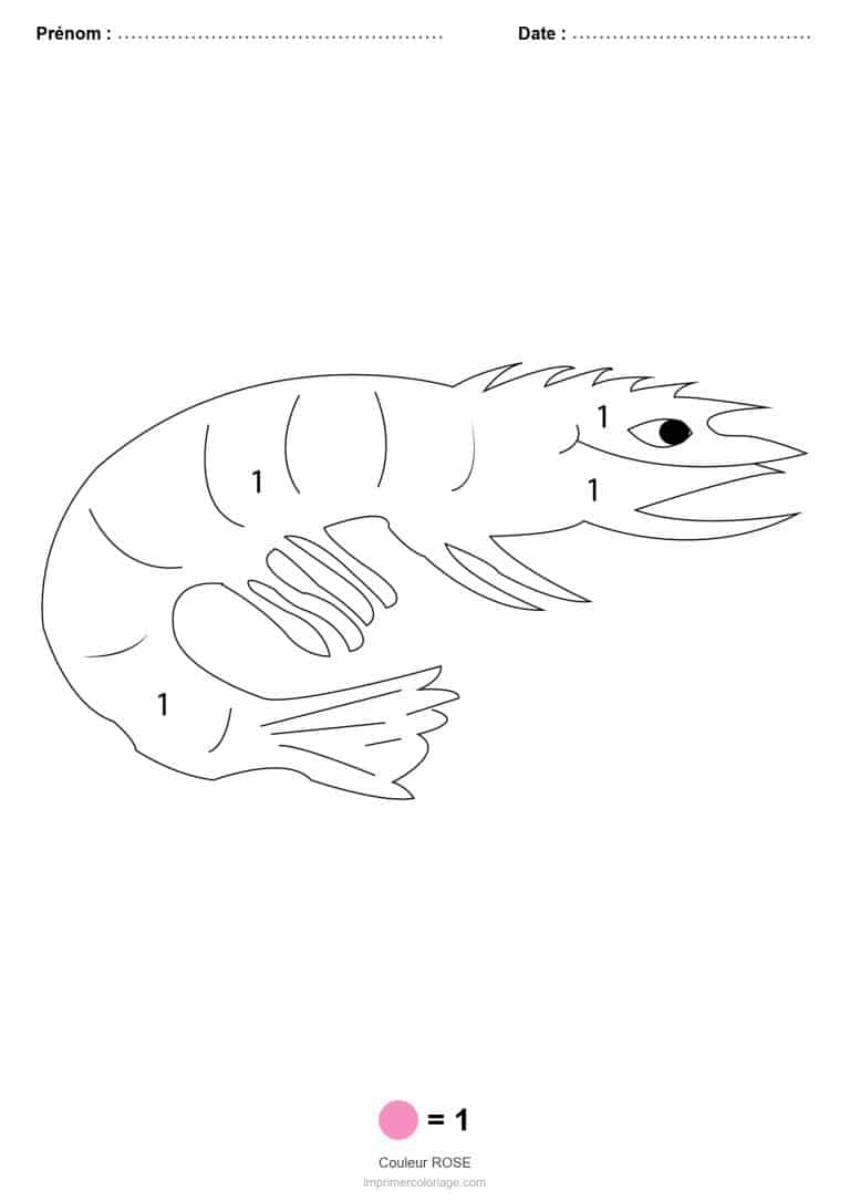 coloriage magique animaux crevette, dessin gratuit &agrave; imprimer