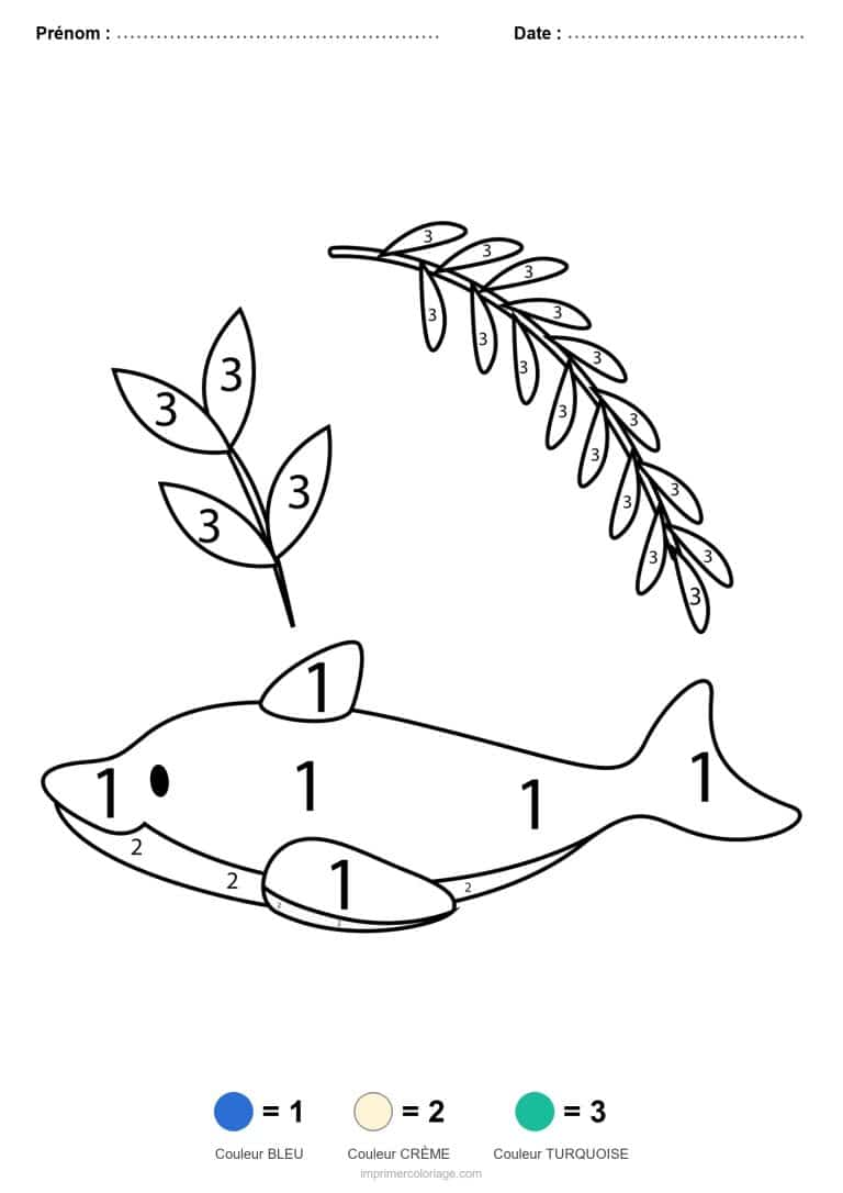 coloriage magique animaux dauphin 2, dessin gratuit &agrave; imprimer