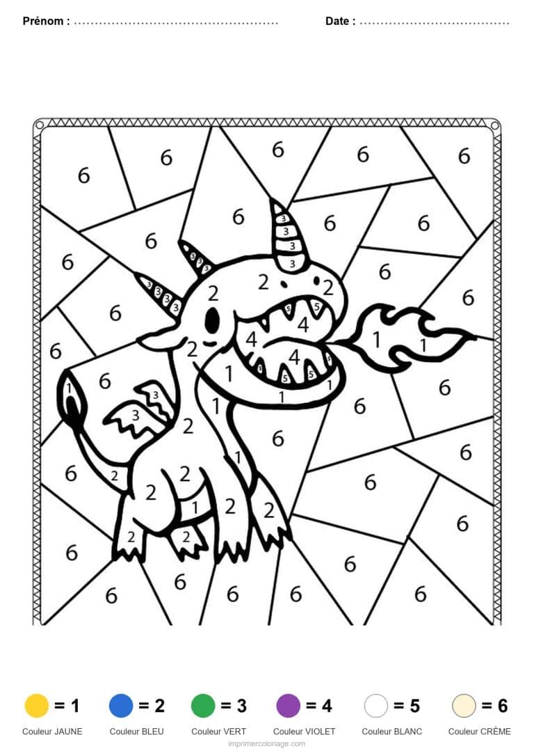 coloriage magique animaux dragon 2, dessin gratuit &agrave; imprimer