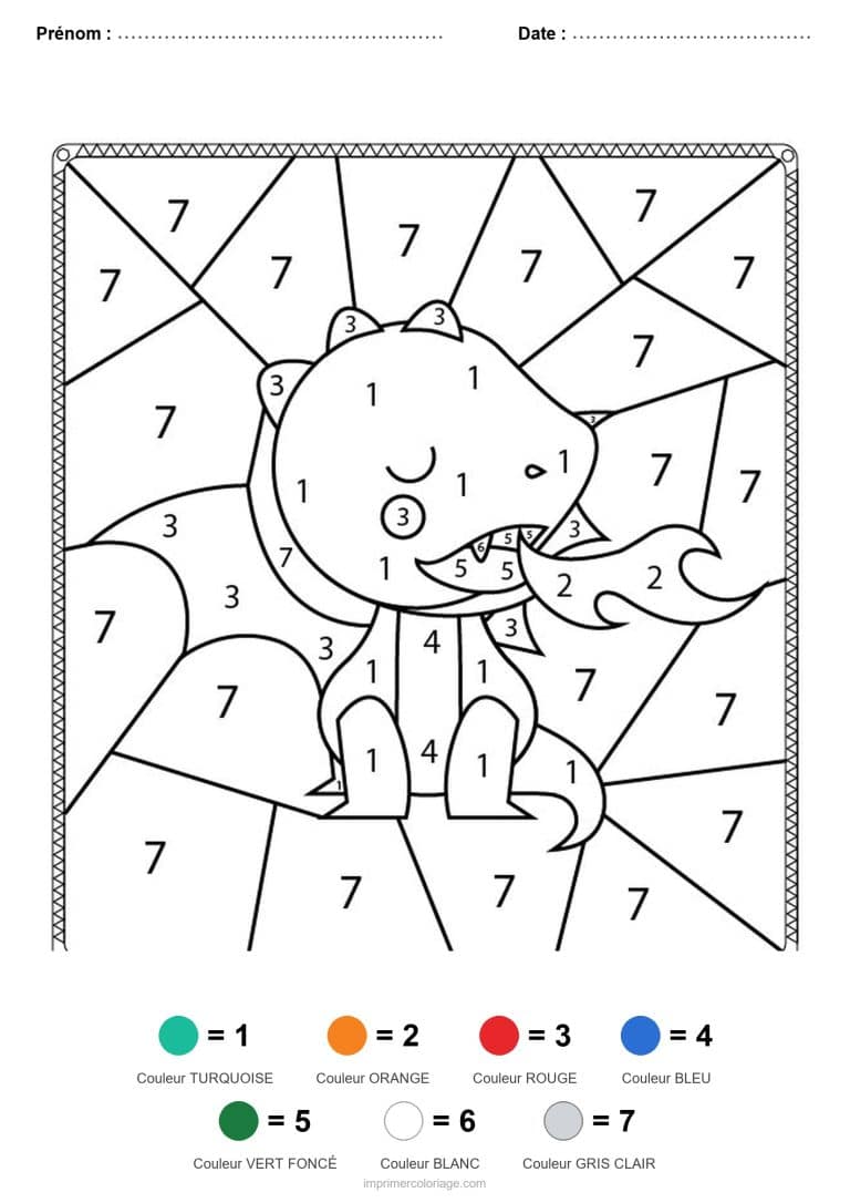 coloriage magique animaux dragon assis, dessin gratuit &agrave; imprimer