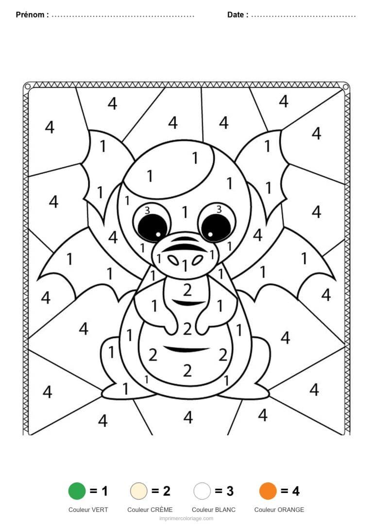 coloriage magique animaux dragon aux ailes deployees, dessin gratuit &agrave; imprimer