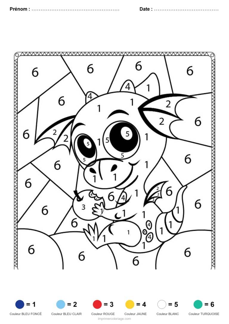 coloriage magique animaux dragon aux grands yeux, dessin gratuit &agrave; imprimer