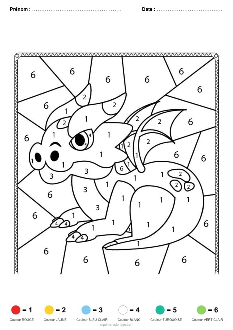 coloriage magique animaux dragon couche, dessin gratuit &agrave; imprimer