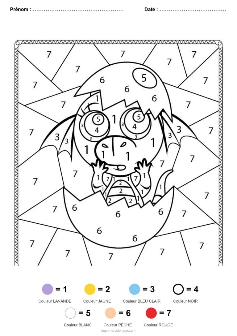 coloriage magique animaux dragon dans l oeuf, dessin gratuit &agrave; imprimer