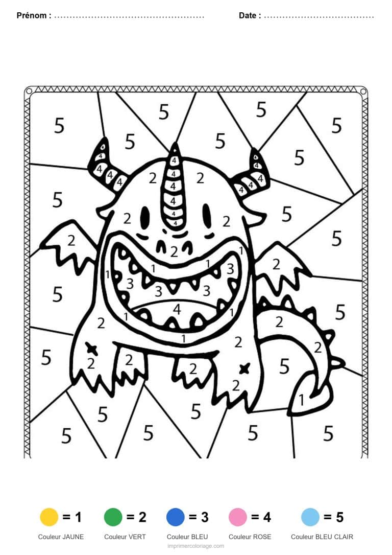 coloriage magique animaux dragon rieur, dessin gratuit &agrave; imprimer