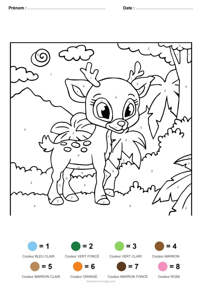 coloriage magique animaux faon, dessin gratuit &agrave; imprimer