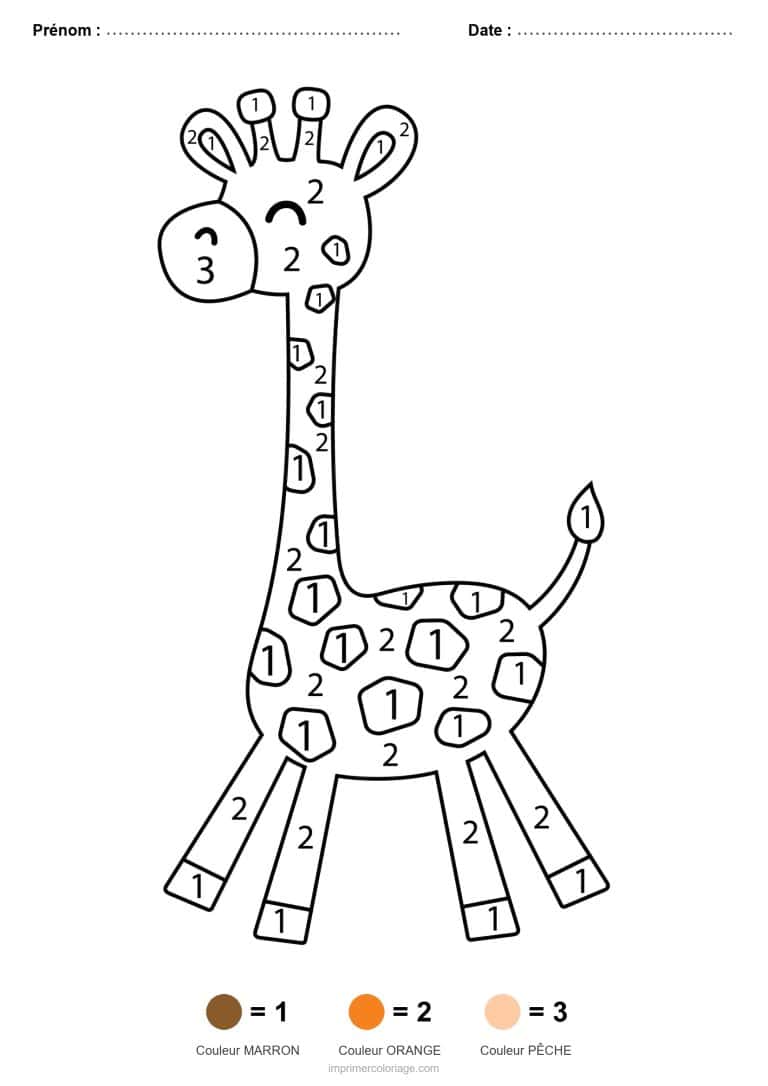 coloriage magique animaux girafe 2, dessin gratuit &agrave; imprimer
