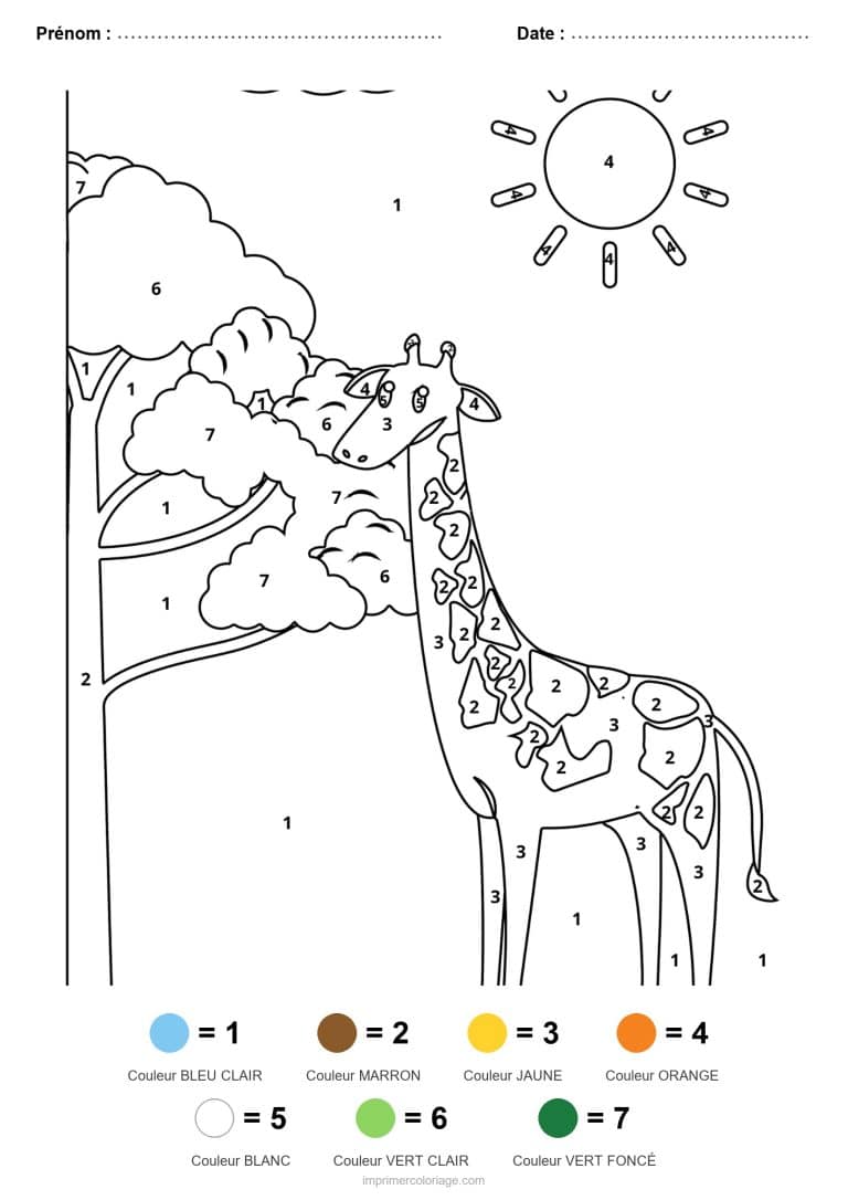 coloriage magique animaux girafe, dessin gratuit &agrave; imprimer