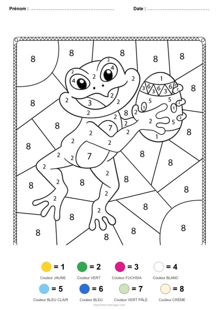 coloriage magique animaux grenouille en mosaique, dessin gratuit &agrave; imprimer