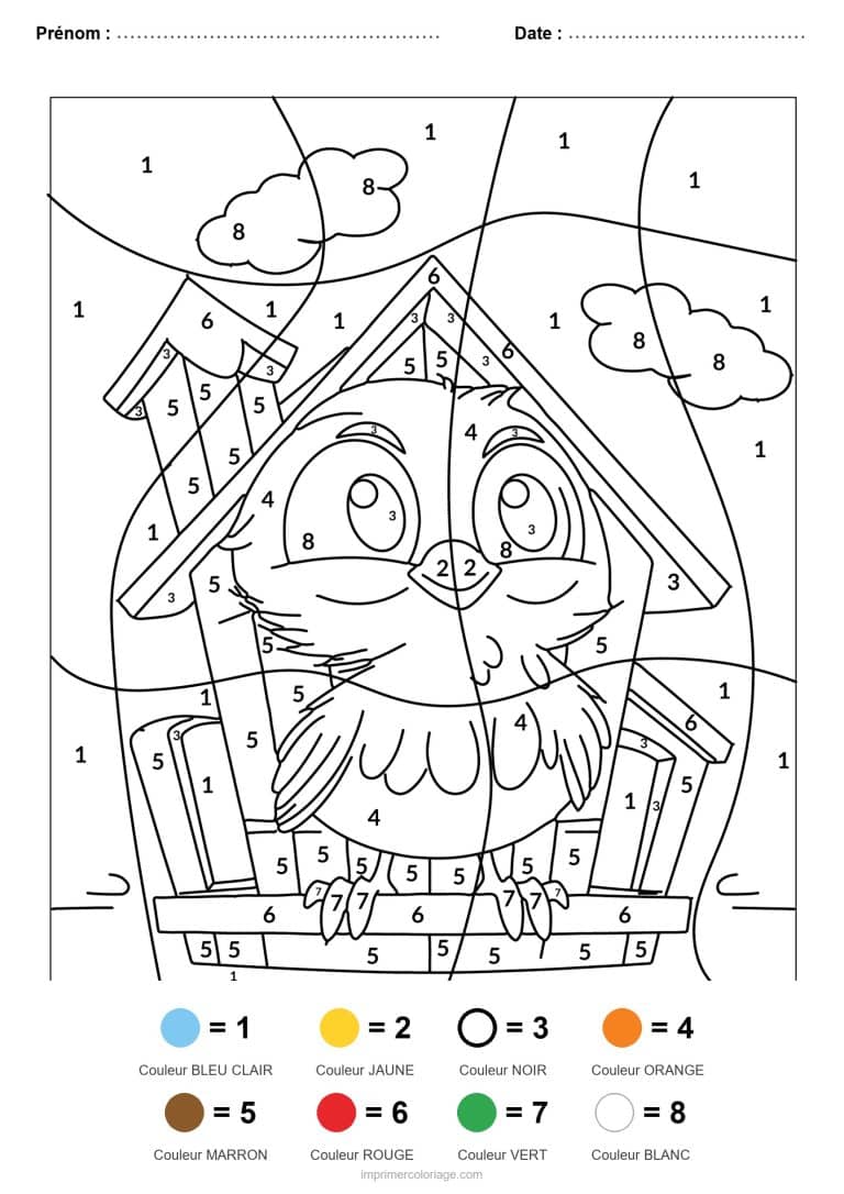 coloriage magique animaux hibou, dessin gratuit &agrave; imprimer