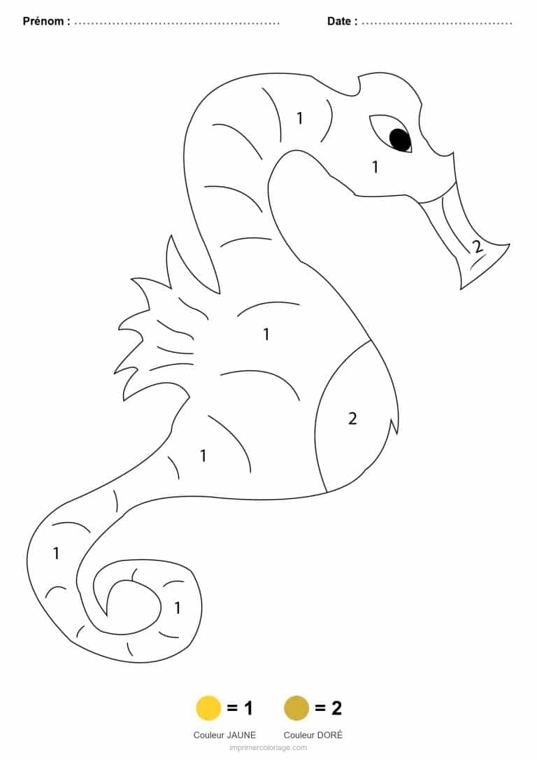 coloriage magique animaux hippocampe, dessin gratuit &agrave; imprimer