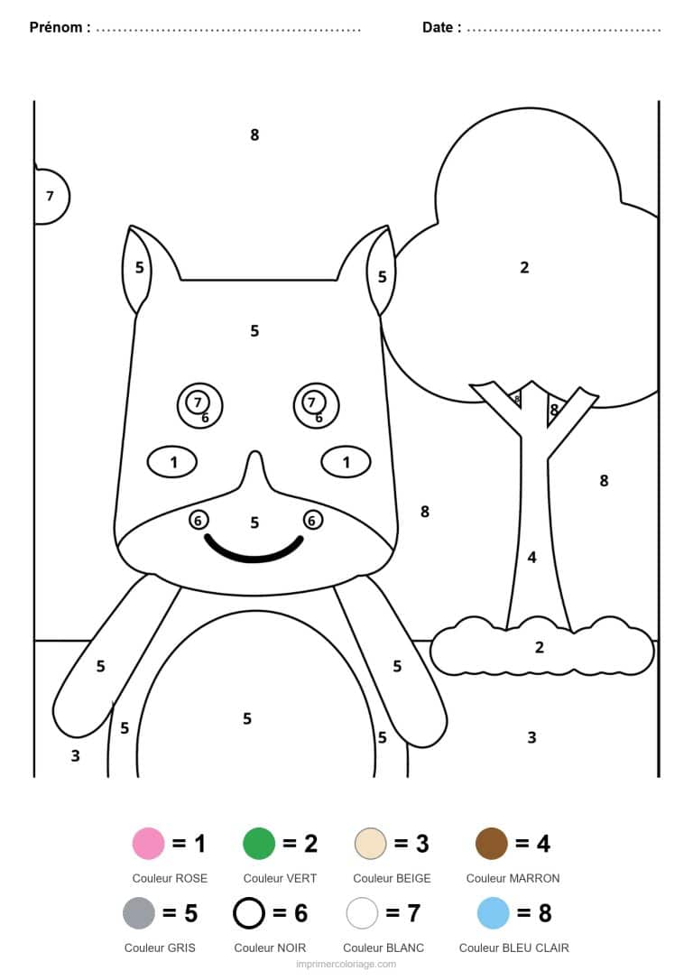 coloriage magique animaux hippopotame, dessin gratuit &agrave; imprimer