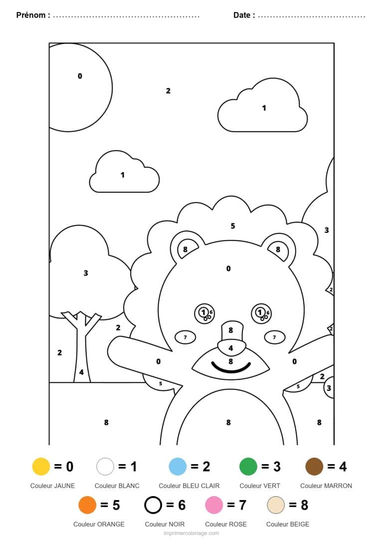 coloriage magique animaux lion, dessin gratuit &agrave; imprimer