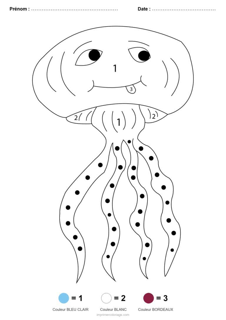 coloriage magique animaux meduse, dessin gratuit &agrave; imprimer