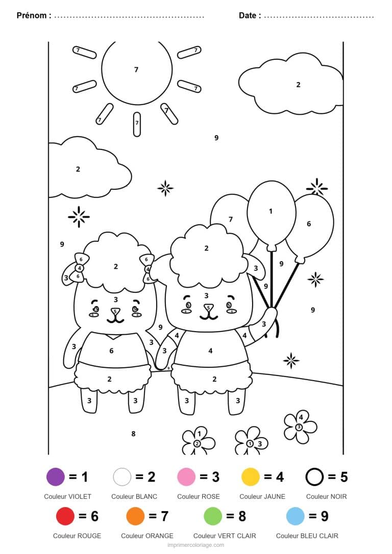 coloriage magique animaux moutons, dessin gratuit &agrave; imprimer