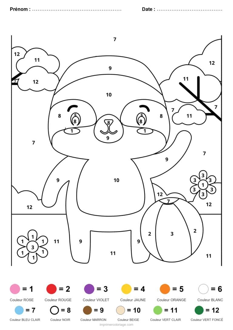 coloriage magique animaux ourson au ballon, dessin gratuit &agrave; imprimer