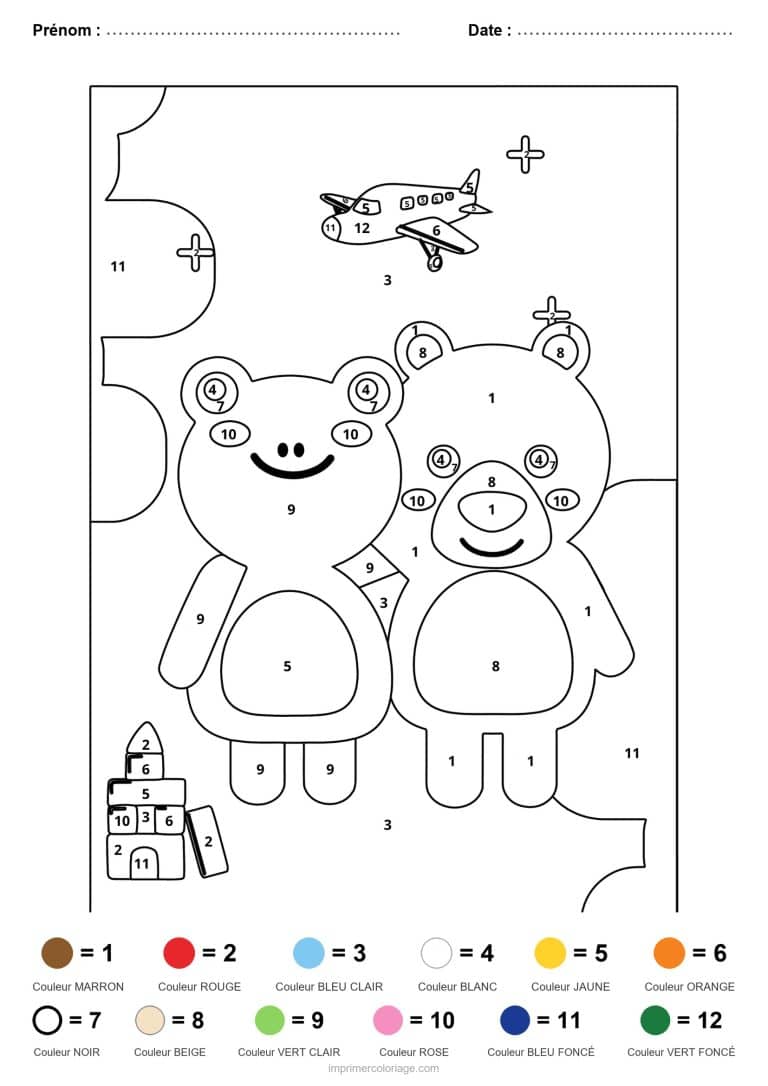coloriage magique animaux oursons, dessin gratuit &agrave; imprimer