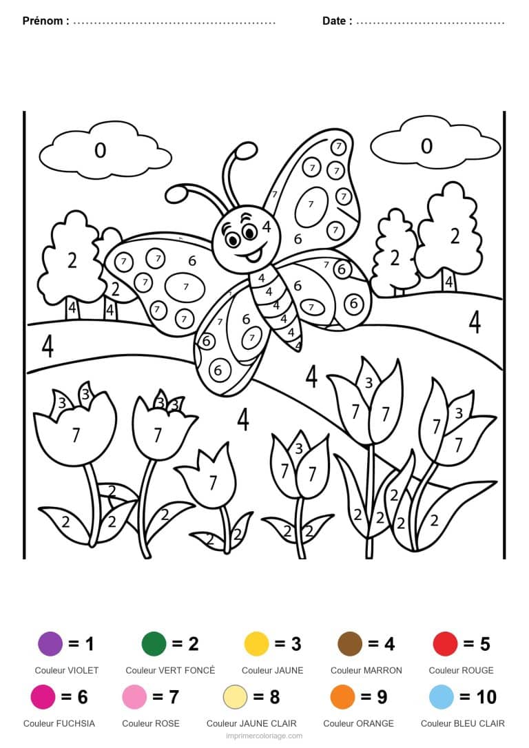 coloriage magique animaux papillon au jardin - dessin gratuit &agrave; imprimer