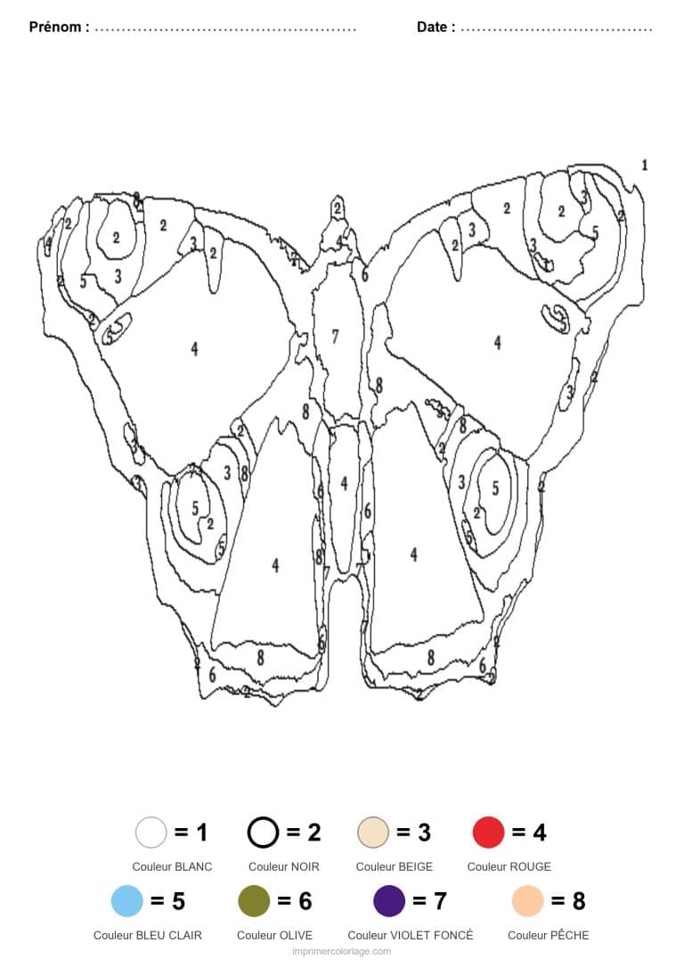 coloriage magique animaux papillon aux ailes ouvertes, dessin gratuit &agrave; imprimer