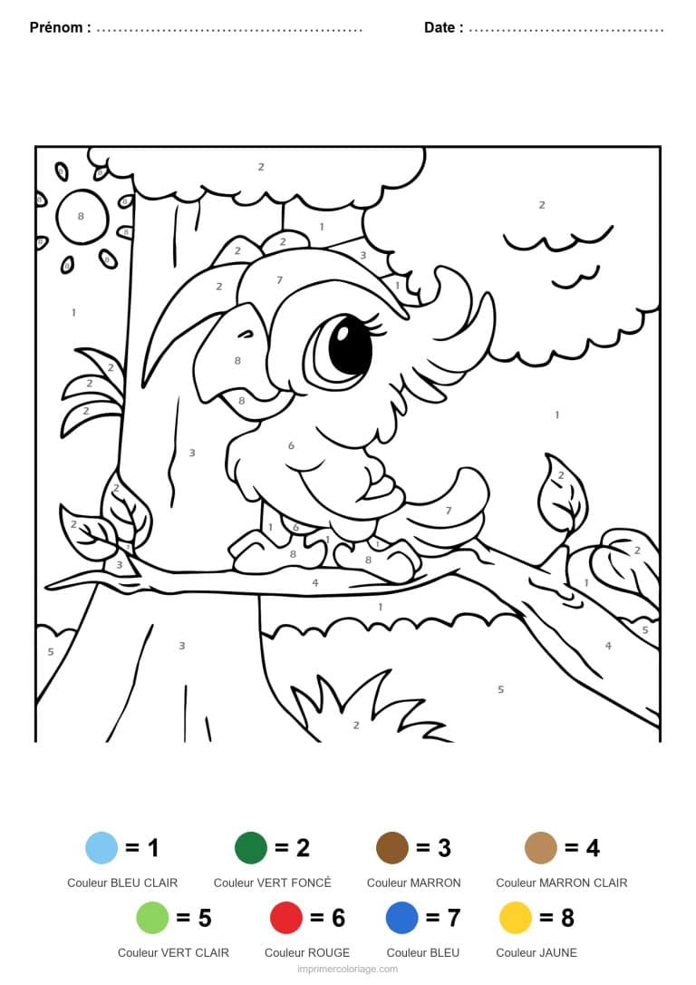 coloriage magique animaux perroquet, dessin gratuit &agrave; imprimer